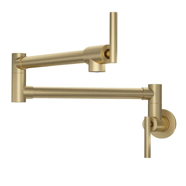 Wall Mounted Pot Filler Kitchen Sink Faucet Folding Stretchable with Two Handles in Gold