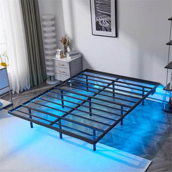 Black Queen Size Floating Bed Frame with Usb Charging Station/Led Light
