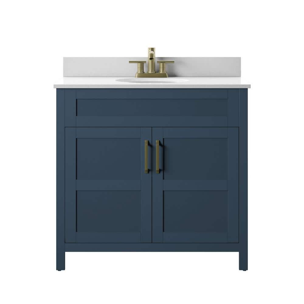 Twin Star Home 36 in. W x 20 in. D x 38 in. H Single Bath Vanity Side Cabinet in Franklin Blue with White Vanity Top with White Basin