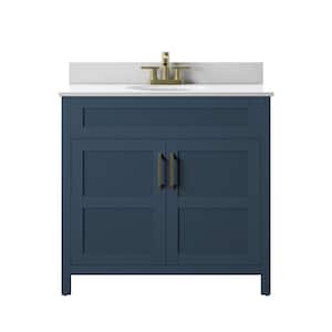36 in. W x 20 in. D x 38 in. H Single Bath Vanity Side Cabinet in Franklin Blue with White Vanity Top with White Basin