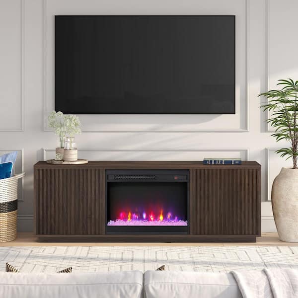 Hanson 70 in. Alder Brown TV Stand Fits TV's up to 75 in. with Crystal Fireplace Insert