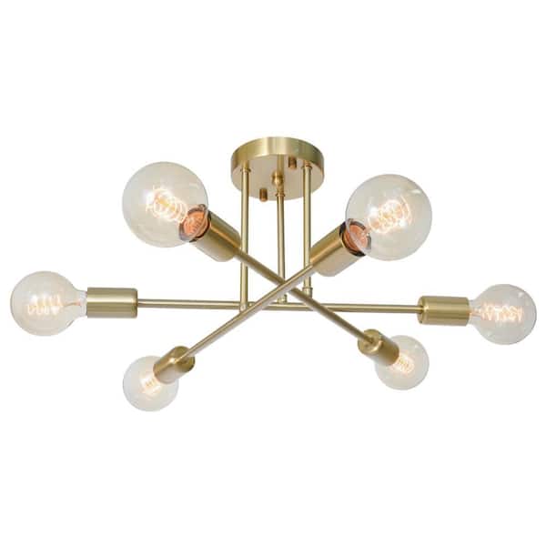 Highlandville 23.62 in. 6-Light Brass Sputnik Semi Flush Mount