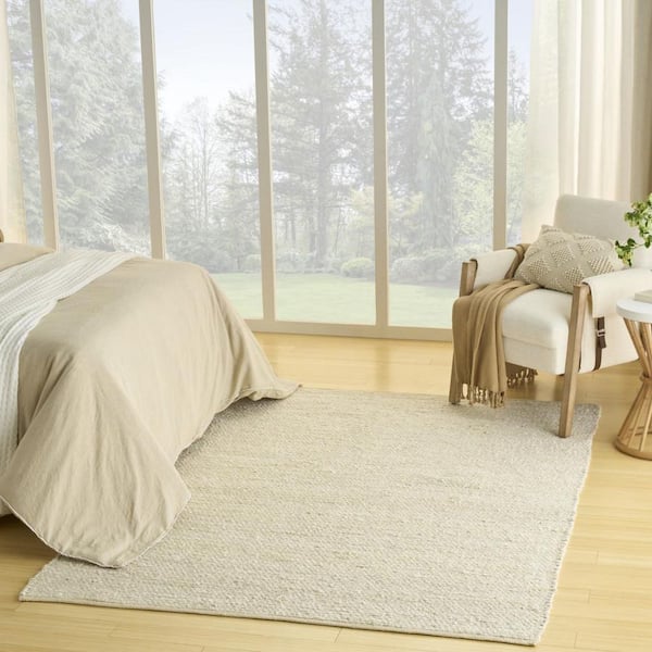 8 ft. x 10 ft. Ivory Solid Color WashableArea RugRunner Rug