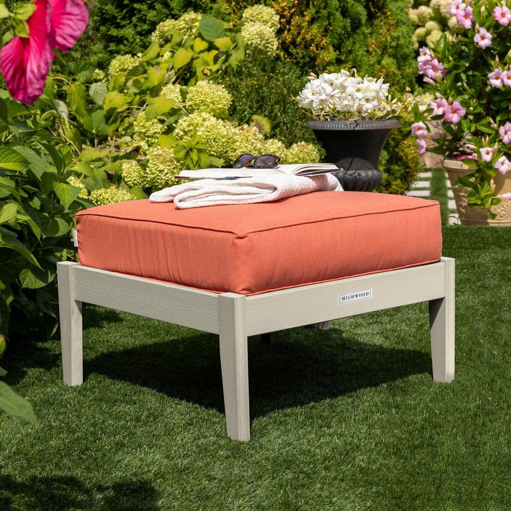 Lehigh Whitewash Recycled Plastic Outdoor Deep Seating Ottoman with Canvas Persimmon Cushion price history on PriceWatchPro