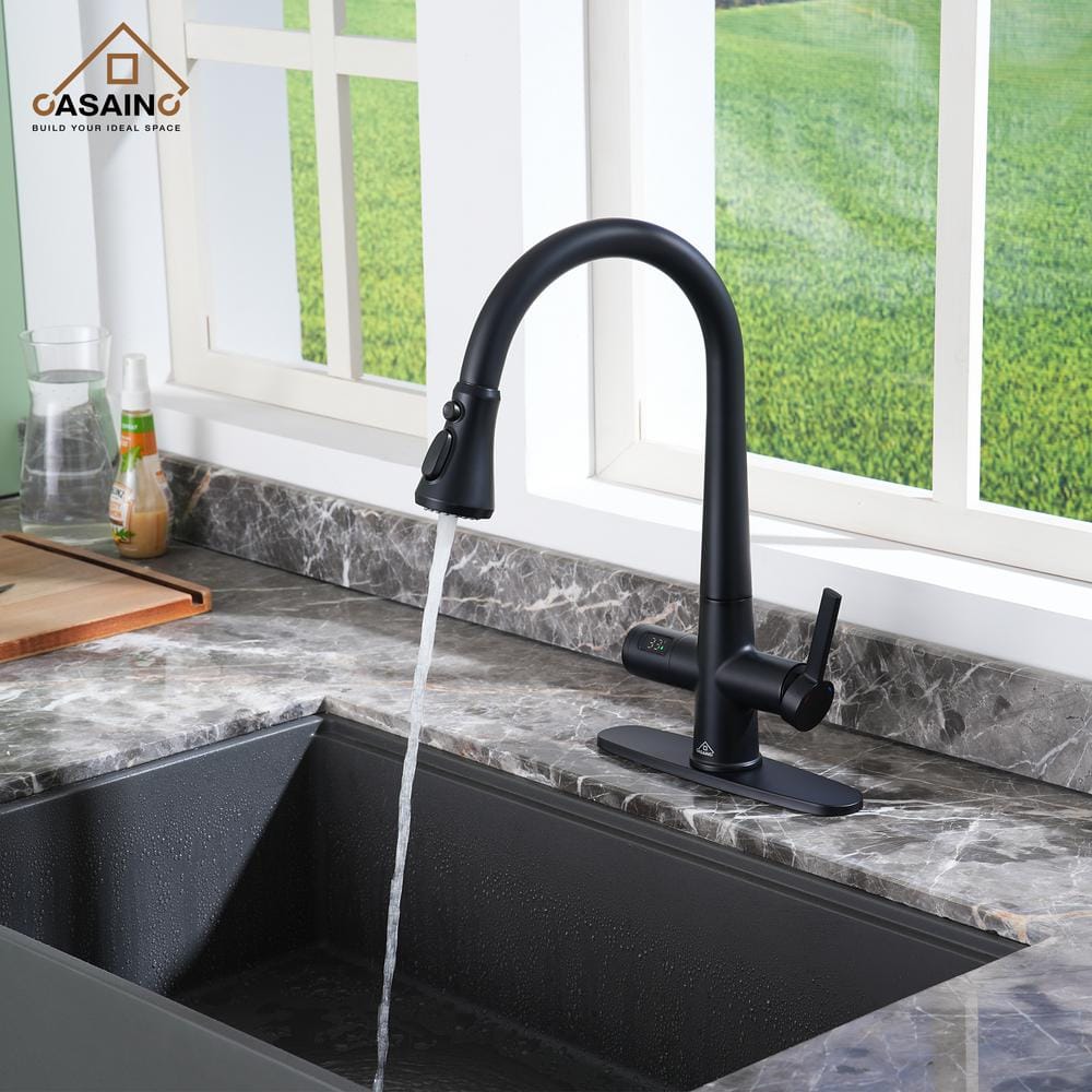 Matte Black Pull-Down Kitchen Faucet with Digital Display