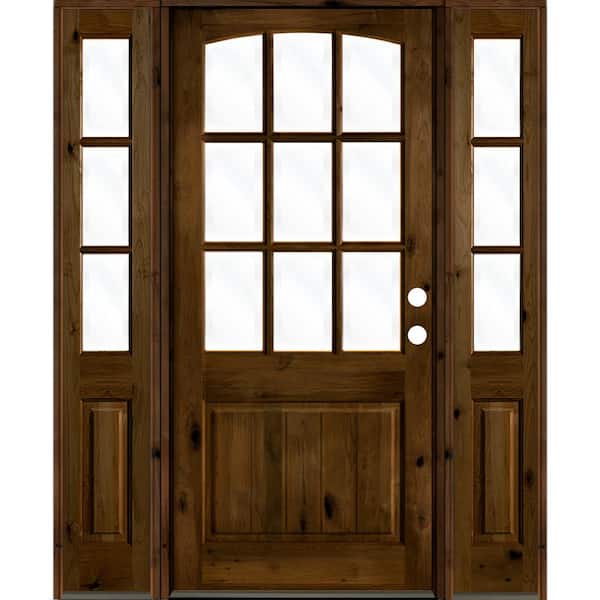 Krosswood Doors 60 in. x 96 in. Knotty Alder Left-Hand/Inswing 9-Lite Clear Glass Provincial Stain Wood Prehung Front Door/Sidelites