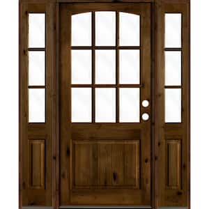 70 in. x 96 in. Knotty Alder Left-Hand/Inswing 1/2 Lite Clear Glass Provincial Stain Wood Prehung Front Door, Sidelites
