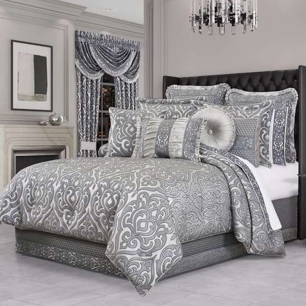 J QUEEN NEW YORK INC Bylthe 4-Pieces Pewter Polyester Queen Comforter Set