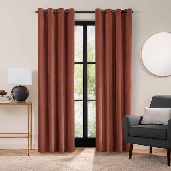 Eclipse Luxury Cotton Velvet Copper Solid Cotton 108 in. L x 50 in. W 100% Blackout Single Panel Grommet Curtain
