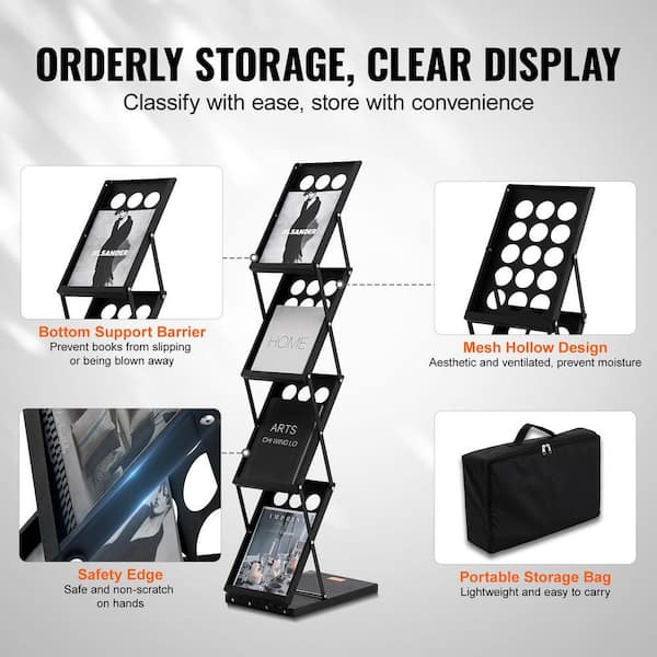 SKYSHALO Foldable Magazine Display Rack,4-Tier Display Stand