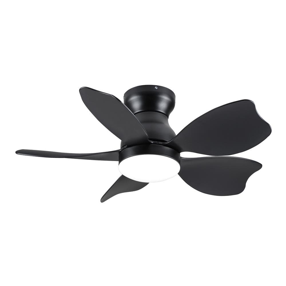 YUHAO 30 in. Indoor/Outdoor Integrated LED Light Flush Mount Black Ceiling  Fans with Reversible Motor and Remote Control DDC1164BK30 - The Home Depot