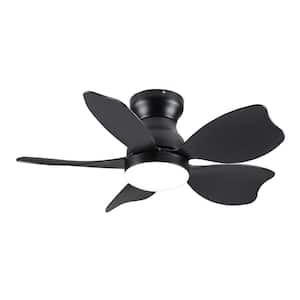 30 in. Indoor/Outdoor Integrated LED Light Flush Mount Black Ceiling Fans with Reversible Motor and Remote Control