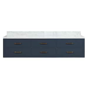 Sherman 80 in W x 22 in D Blue Double Bath Vanity and Carrara Marble Top
