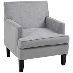 Light Gray 28 in. L x 30 in. W x 32 in. H, Decorative Nailhead Trim, Velvet Feel Fabric, Armchair, Accent Chair