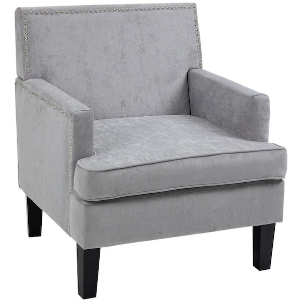 HOMCOM Light Gray 28 in. L x 30 in. W x 32 in. H, Decorative Nailhead Trim, Velvet Feel Fabric, Armchair, Accent Chair