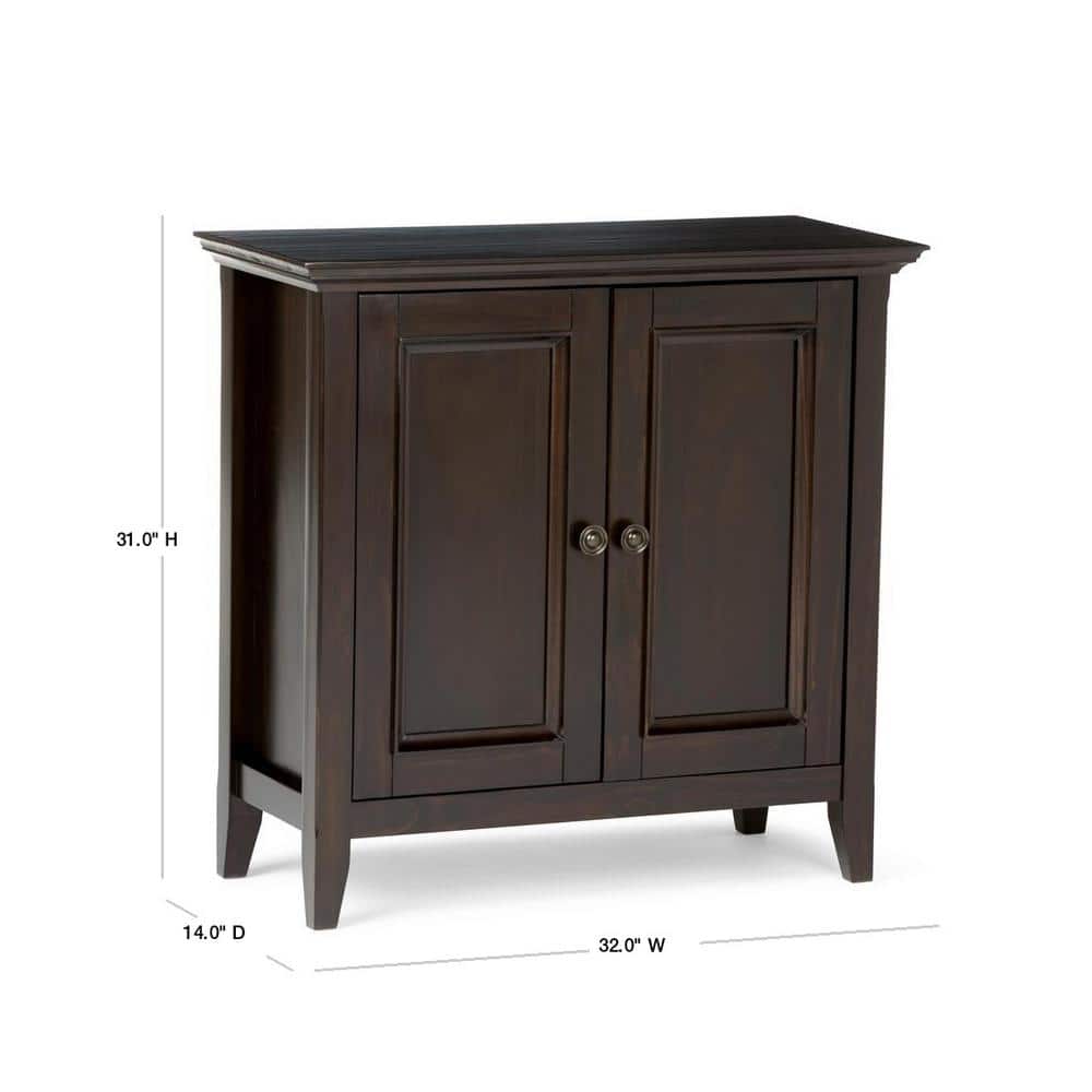 Hickory Brown Solid Wood Low Storage Cabinet with Adjustable Shelving