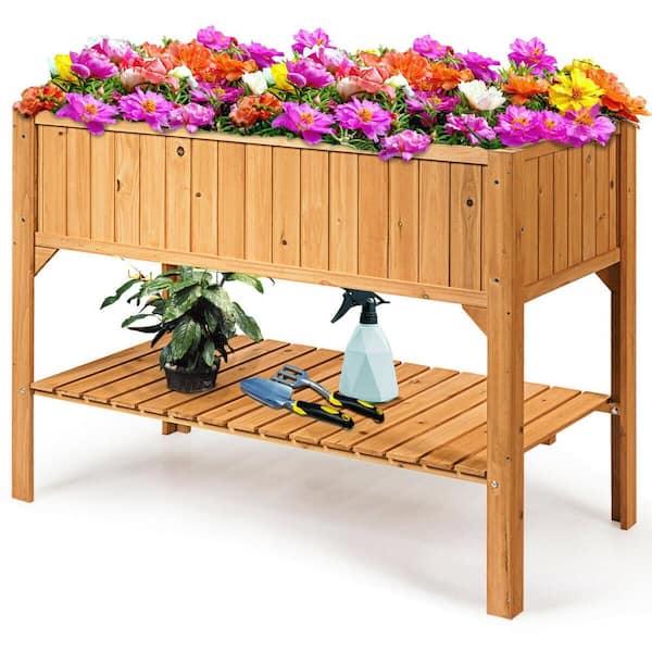 FORCLOVER Wooden Elevated Planter Box Shelf Suitable for Garden Use