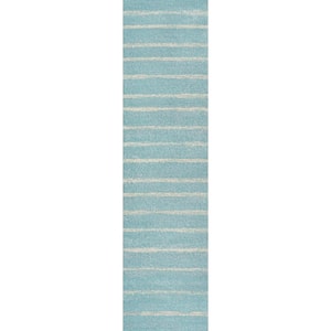 Williamsburg Minimalist Stripe Turquoise/Cream 2 ft. x 8 ft. Runner Rug