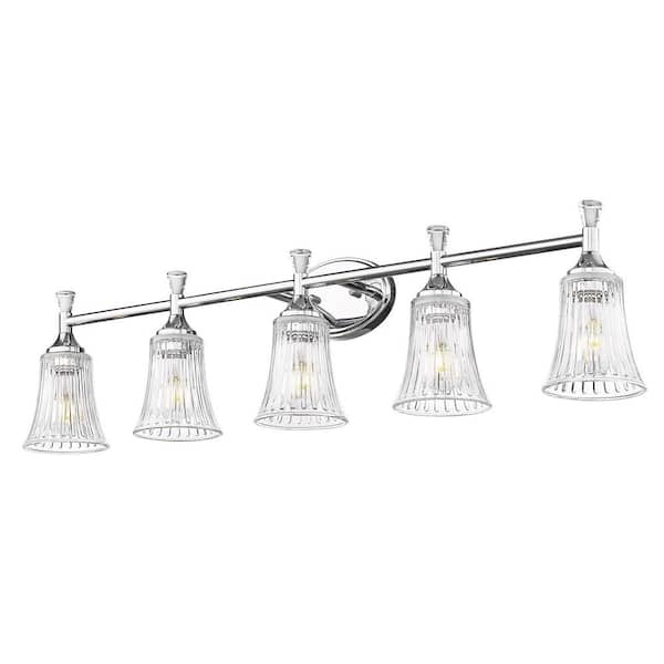 ZACHVO 38 in. Modern 5-Light Chrome Finish Vanity Lighting Fixtures with Bell Shaped Fluted Glass