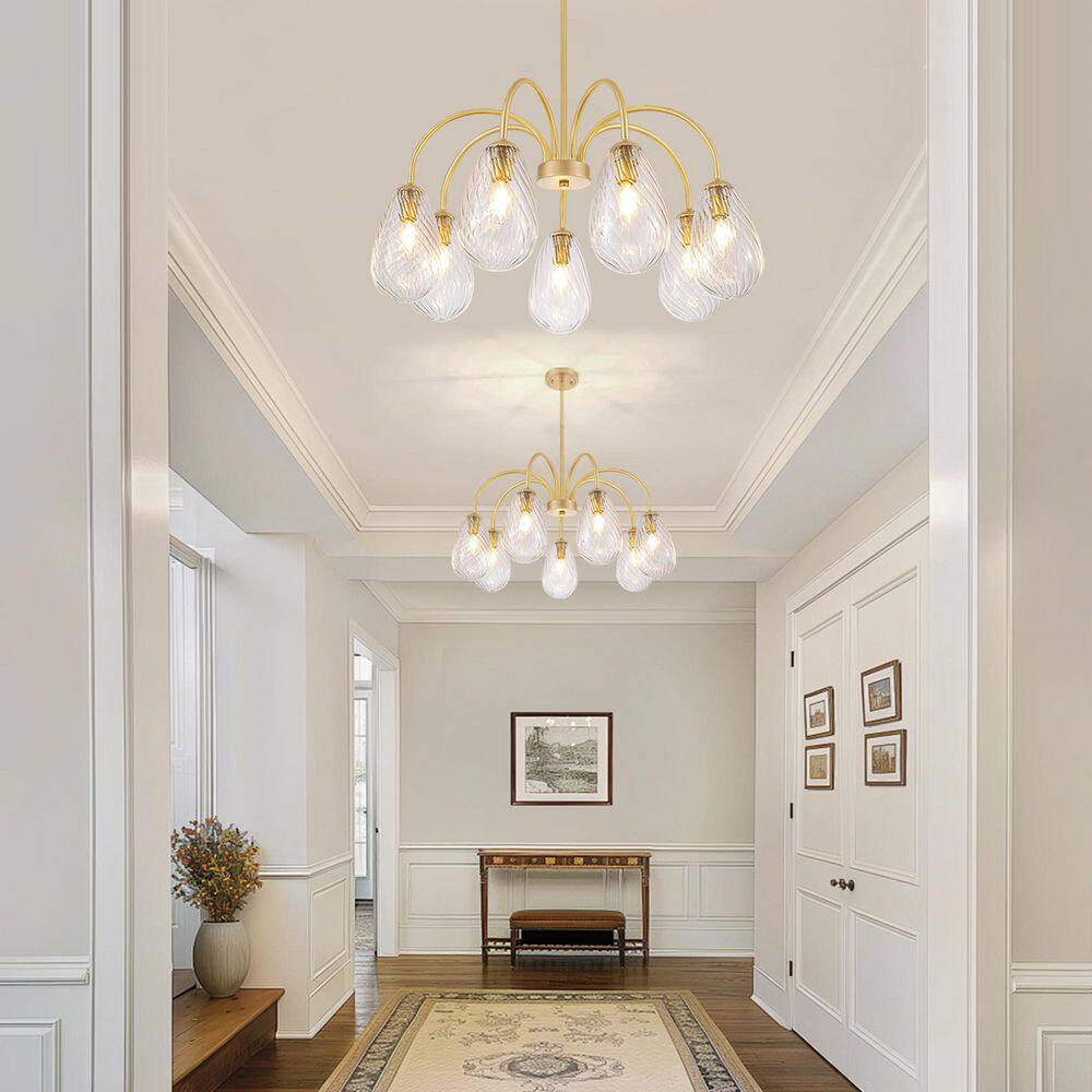 7-Light Mid-Century Gold Sputnik Chandelier with Textured Glass Shades for Entryway & Living Room price history on PriceWatchPro
