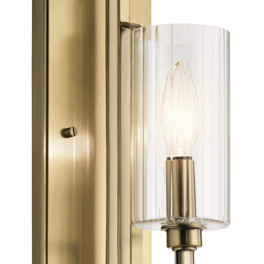 Kimrose Brushed Natural Brass Cylinder Sconce with Clear Fluted Glass