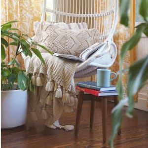 Studio Chevron Macrame Neutral 13 in. x 20 in. Throw Pillow Cover