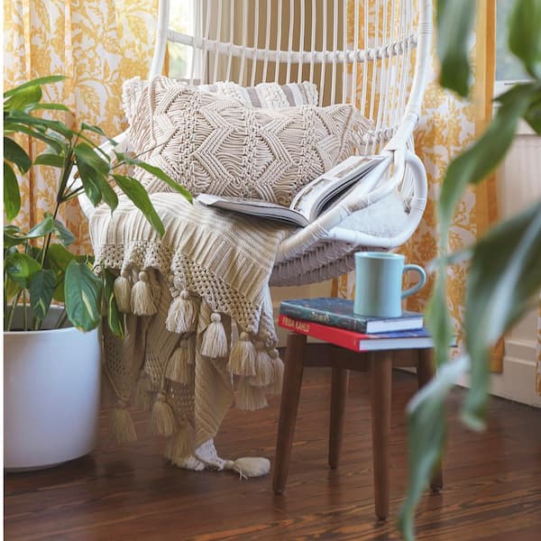 Studio Chevron Macrame Neutral 13 in. x 20 in. Throw Pillow Cover