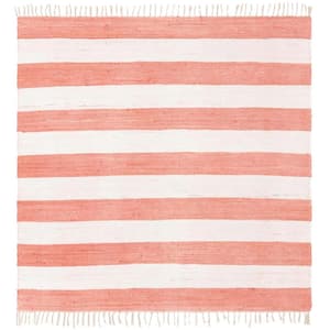 Chindi Rag Striped Coral and Ivory 7 ft. 10 in. x 7 ft. 10 in. Area Rug