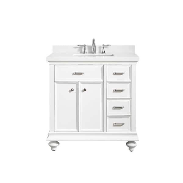 ROSWELL Charlotte 36 in. W x 22 in. D x 36 in. H Vanity in White with Quartz Vanity Top in White with White Basin