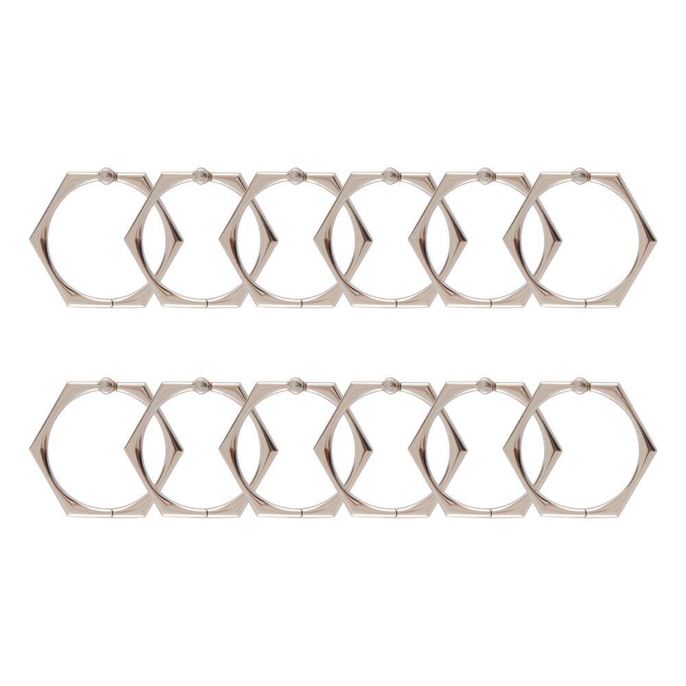 Brushed Nickel Hexagonal Shower Curtain Hooks Set of 12