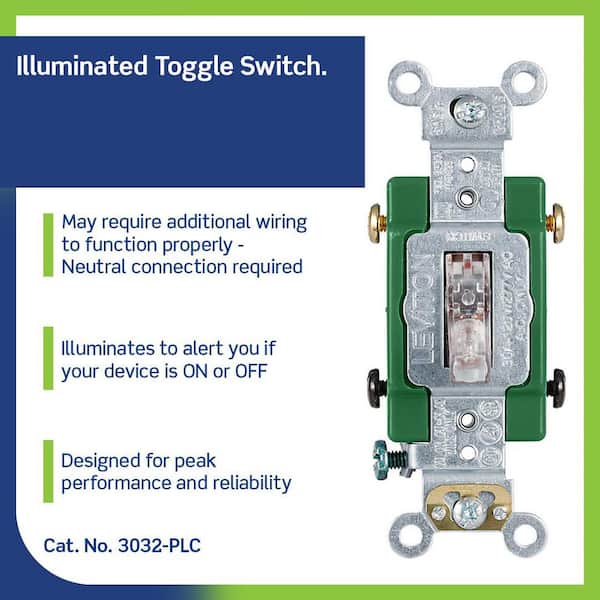 30 Amp Industrial Grade Heavy Duty Double-Pole Pilot Light Toggle Switch, Clear 3032-PLC