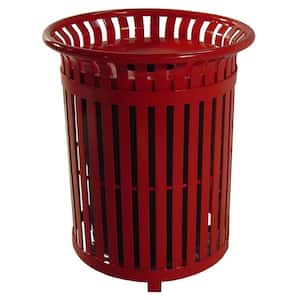 34 Gal. Red Steel Outdoor Trash Can with Steel Lid and Plastic Liner