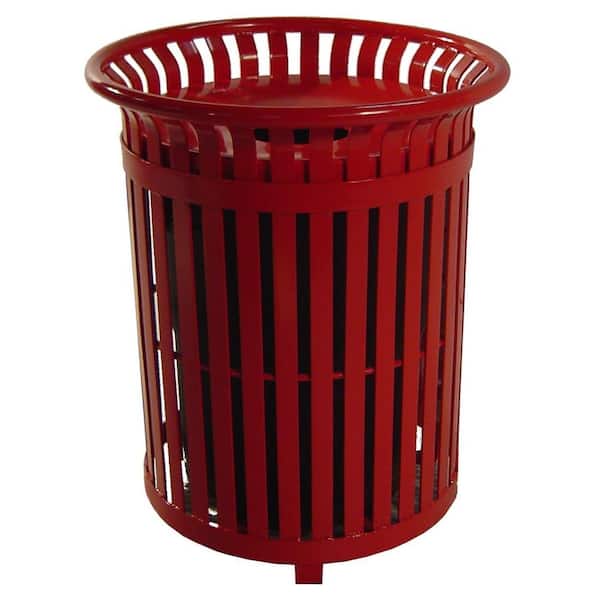 Paris 34 Gal. Red Steel Outdoor Trash Can with Steel Lid and Plastic Liner