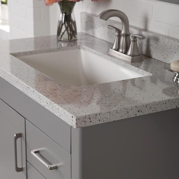 Home Decorators Collection 37 in. W x 22 in. D Engineered Solid Surface White Rectangular Single Sink Vanity Top in Silver Ash