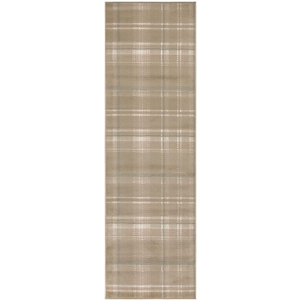 Nourison Grafix Taupe 2 ft. x 8 ft. Plaid Contemporary Runner Area Rug
