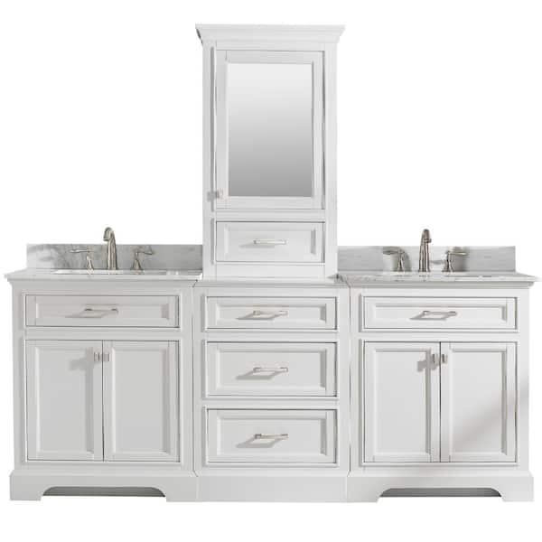 White With Carrara Marble Vanity Top, Double Bathroom Vanity With Center Tower
