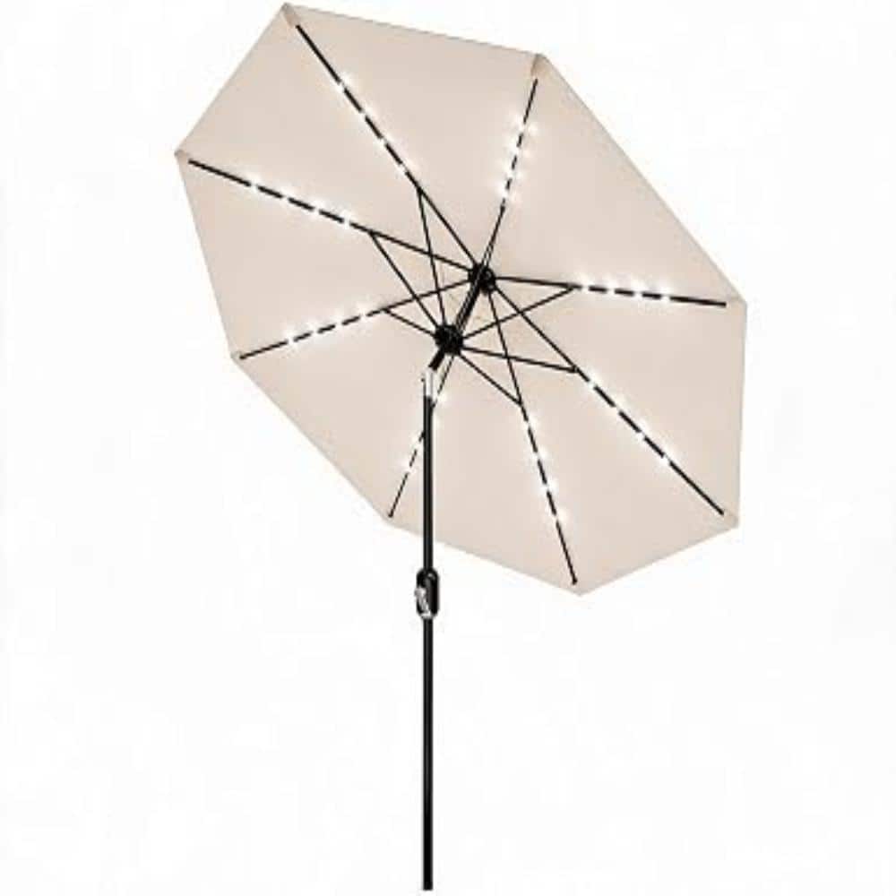 10FT Solar 40-LED Patio Table Umbrella with Crank & Tilt - Beige 8-Rib Outdoor Market Umbrella for Deck price history on PriceWatchPro