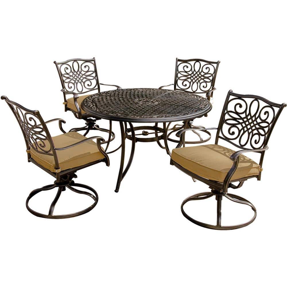 Traditions 5-Piece Tan Aluminum Patio Dining Set with Cushions