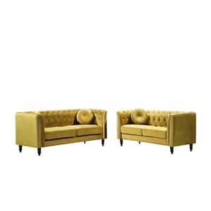 US Pride Furniture Villeda 2-piece Greenish Yellow Velvet Living
