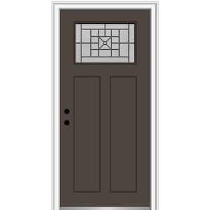 32 in. x 80 in. Courtyard Right-Hand 1-Lite Decorative Craftsman Painted Fiberglass Prehung Front Door, 6-9/16 in. Frame