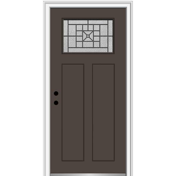 Courtyard 32 in. x 80 in. Right-Hand 1-Lite 2-Panel Shaker Painted Brown Fiberglass Smooth Prehung Front Door