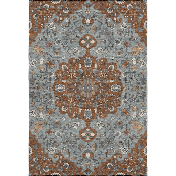 Mayfield Premium Machine Washable Abstract AMF2463 Paprika 3 ft. x 5 ft. Area Rug