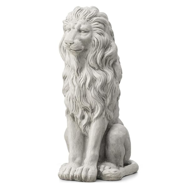 Glitzhome 27.75 in. H Oversized MGO White Guardian Sitting Lion Garden Statue