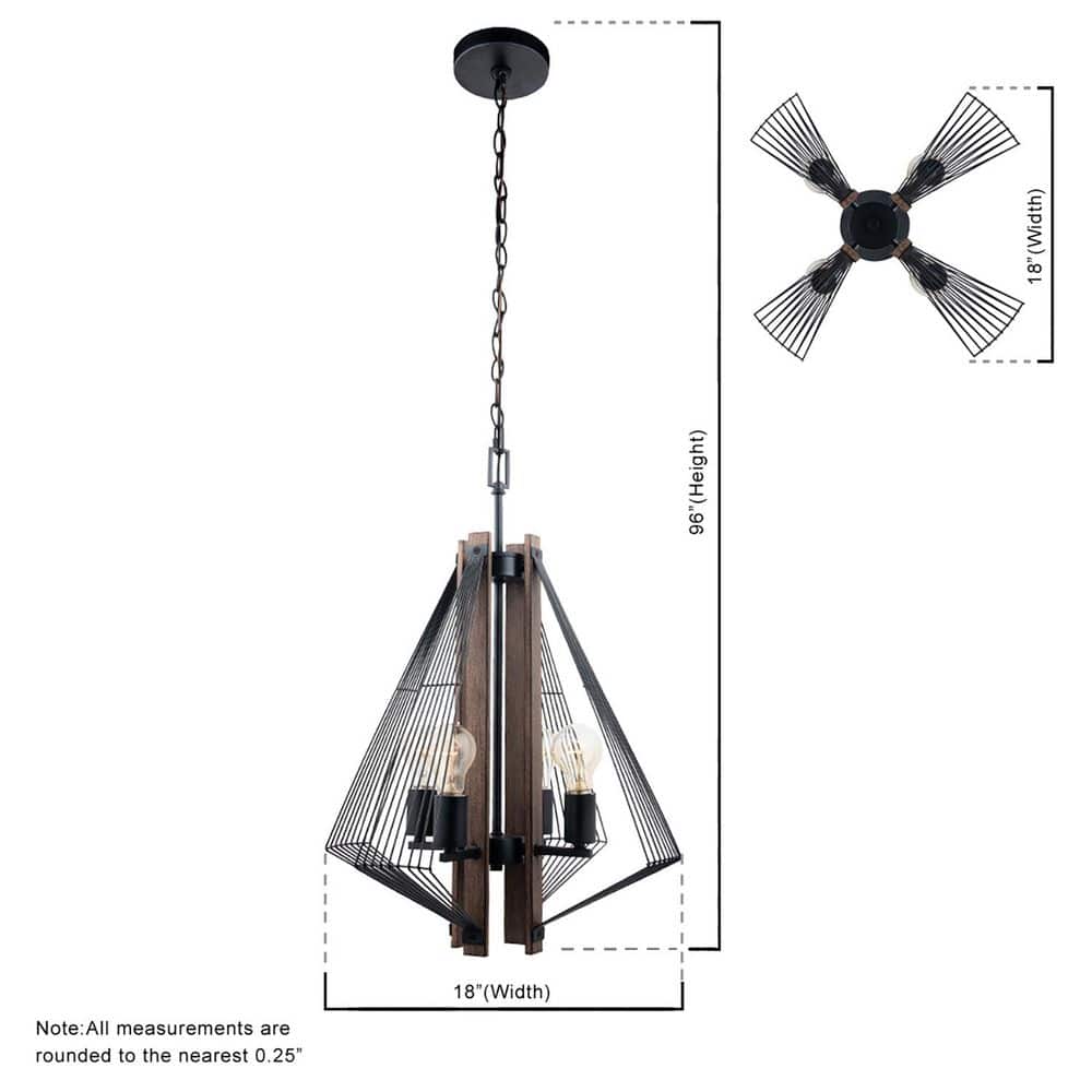 Zenith Black and Wood 24" Modern Pendant Light with LED Bulbs