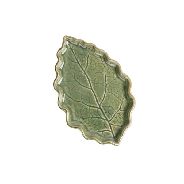 7.3 in. x 4.5 in. Cute Green Ceramic Leaf Shaped Spoon Rest for Kitchen Countertop, Versatile and Handy, Easy to Clean