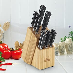 Forge High Carbon German Blade Steel 12-Piece Kitchen Knife Set with Expandable Bamboo Storage Block
