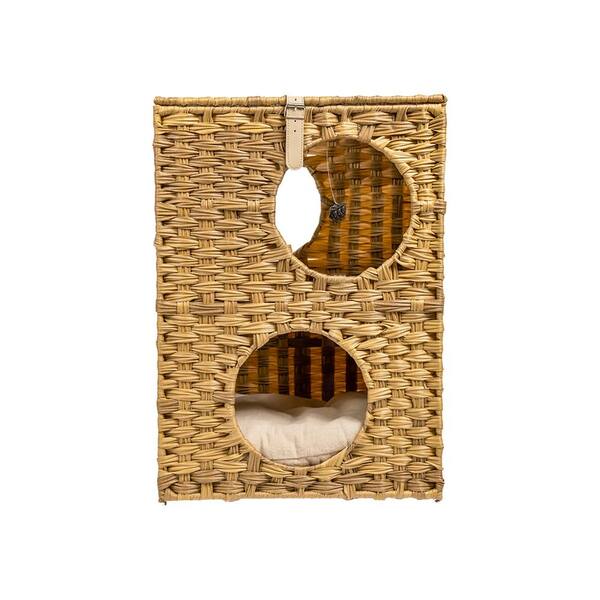 Unbranded Medium Brown Rattan Cat Bed, Rattan Cat Litter with Rattan Ball and Cushion