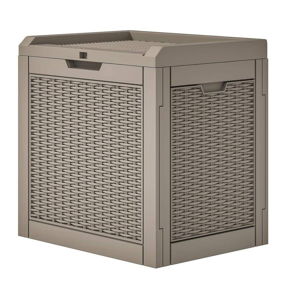 32 Gal. Brown Water Resistant Resin Deck Box with Lockable Lid and Side Han