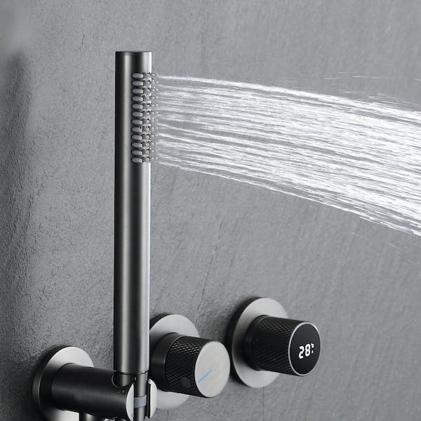 Shower System 3-Spray 3 in. Dual Wall Mount Fixed and Handheld Shower Head 2.5 GPM in Matte Gray