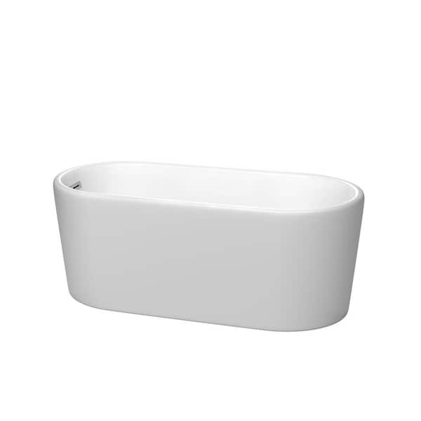 Wyndham Collection Ursula 59 in. Acrylic Flatbottom Bathtub in Matte White with Polished Chrome Trim